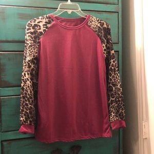 Hot pink and leopard long sleeve shirt